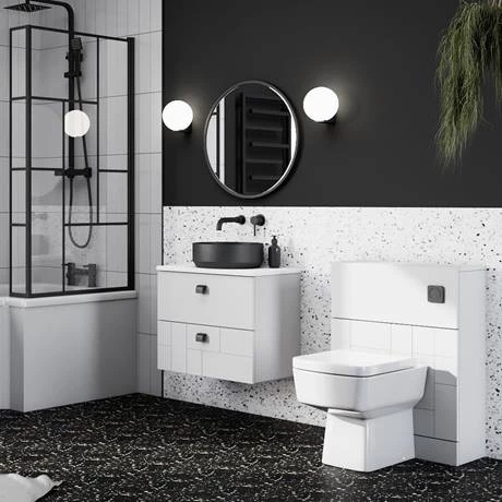 Venice Abstract 600mm White Vanity - Wall Hung 2 Drawer Unit with White Worktop & Matt Black Handles 7 Venice Abstract 600mm White Vanity - Wall Hung 2 Drawer Unit with White Worktop & Matt Black Handles - Image 5