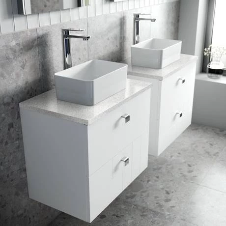 Venice Abstract 600mm White Vanity Unit - Wall Hung 2 Drawer Unit with White Worktop & Chrome Handles 6 Venice Abstract 600mm White Vanity Unit - Wall Hung 2 Drawer Unit with White Worktop & Chrome Handles - Image 4
