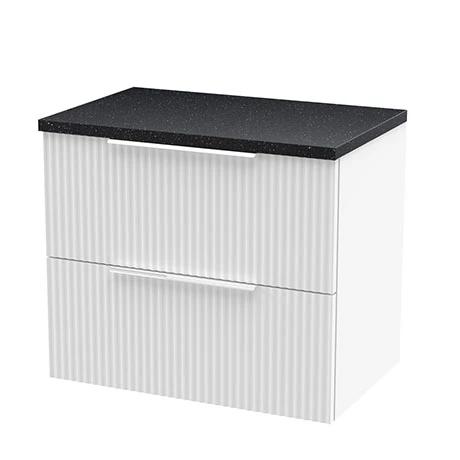 Venice Fluted 600mm White Vanity Unit - Wall Hung 2 Drawer Unit with Black Worktop & Chrome Handles 3 Venice Fluted 600mm White Vanity Unit - Wall Hung 2 Drawer Unit with Black Worktop & Chrome Handles