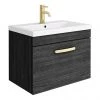Brooklyn 600mm Black Wall Hung 1-Drawer Vanity Unit with Brushed Brass Handle -Wall Hung Vanity Units Shop WHSD6BLK BB prod